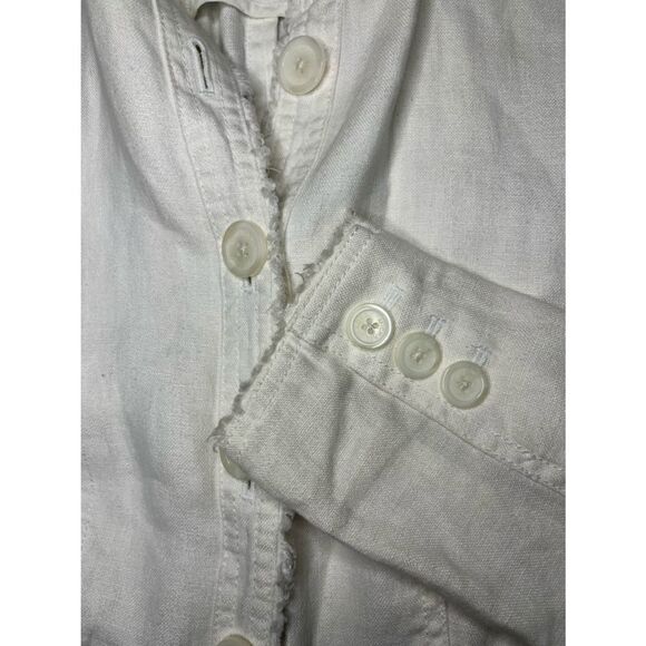 Micheal Kor 100% linen cream frayed trim button up jacket/blazer sz 0 - Picture 2 of 9